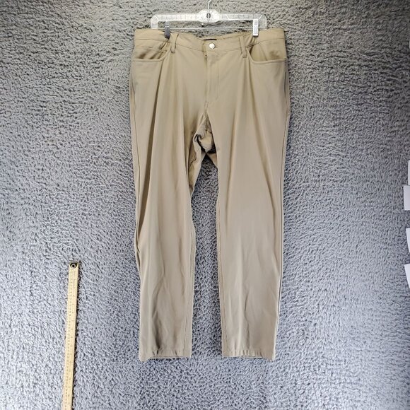 Jos A Bank Pants Mens 36x30 Tan Traveler Slim Fit Flat Front Chino - Picture 1 of 12